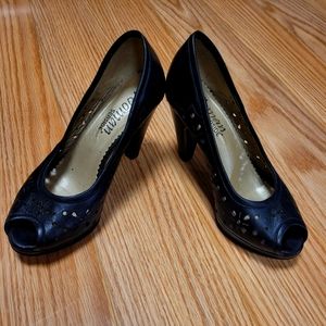 Genuine Leather Peep Toe Heels